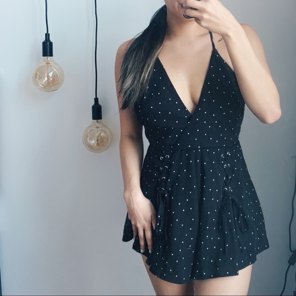 LF Polka Dot Lace Up Romper - Picture 3 of 3